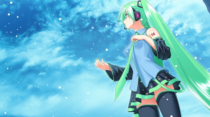 skirt, anime, Vocaloid, Hatsune Miku, twintails, anime girls, detached sleeves