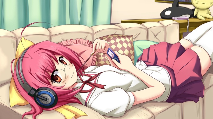 headphones, schoolgirls, anime girls, anime, pink hair