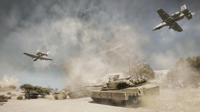 war, jets, video games, explosion, tank, desert, smoke