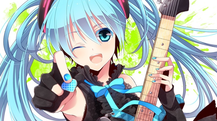 guitar, Vocaloid, anime girls, Hatsune Miku, blue hair, anime