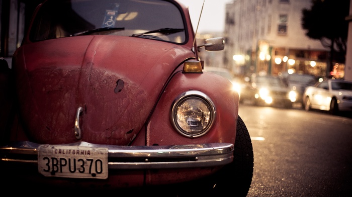 old car, city, closeup