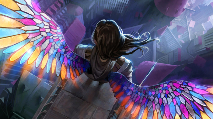 fantasy art, magic the gathering, stained glass, wings, digital art, angel, artwork