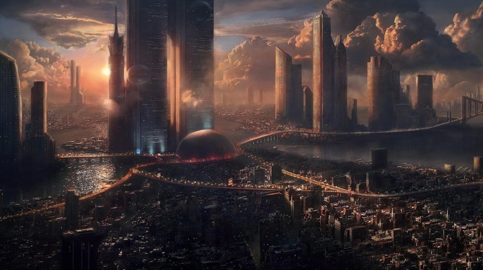 fantasy art, cityscape, anime