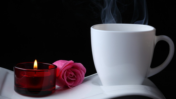flowers, coffee, candle