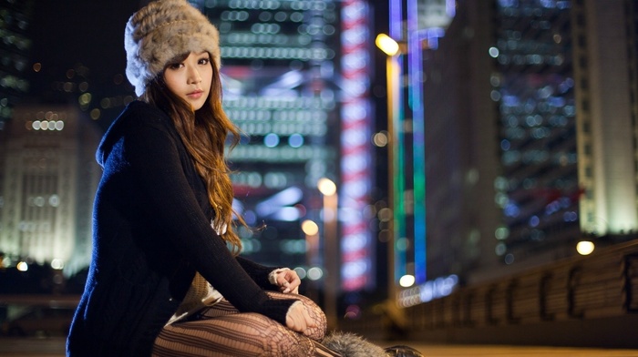 hat, girl, fur, Asian