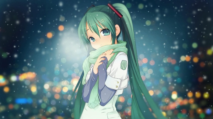 lights, winter, Vocaloid, snow, anime