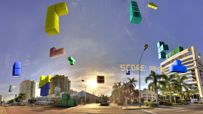 city, sky, 3D