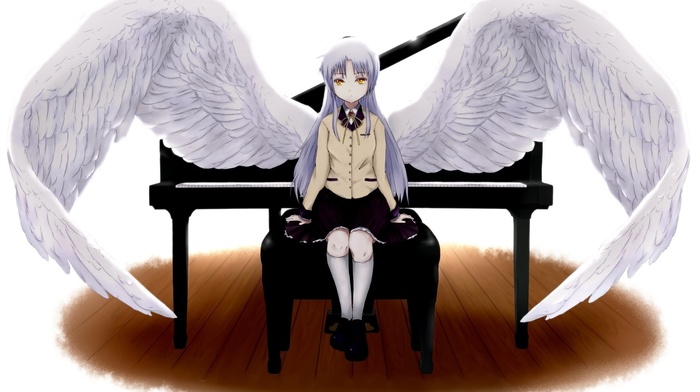 piano, wings, anime