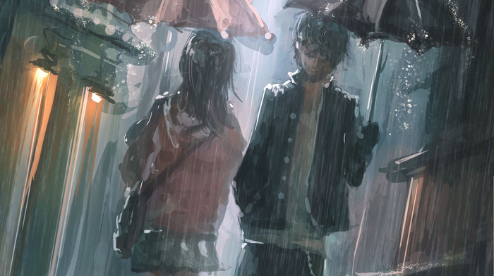 anime, rain, man
