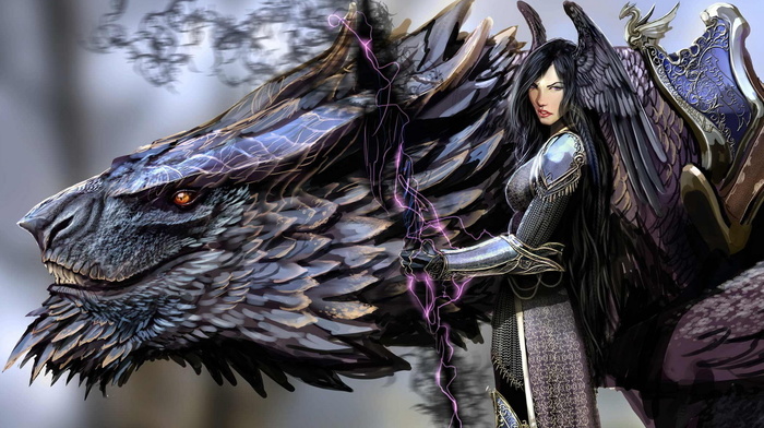 fantasy, girl, dragon