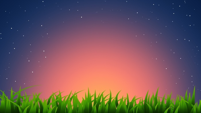 stars, minimalism, sunset, grass