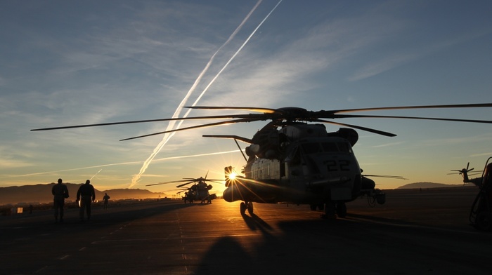 helicopters, aircraft, MH, 53 Pave Low, sunset