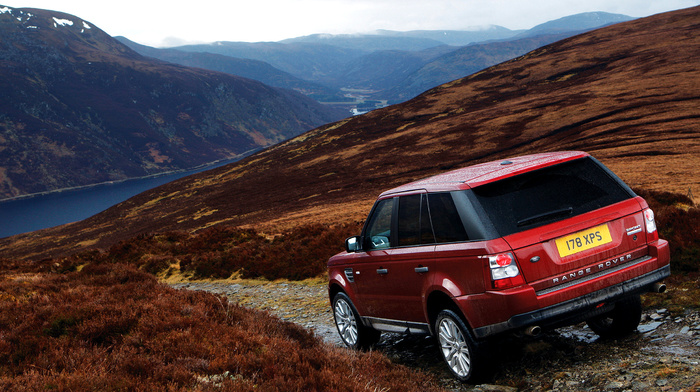 cars, red, mountain