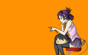 orange background, anime, Monogatari Series, Senjougahara Hitagi, simple background, anime girls