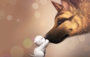 baby animals, artwork, bokeh, cat, anime, dog