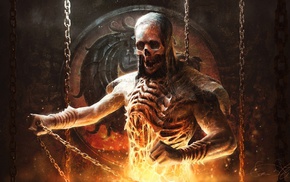 Mortal Kombat, video games, fantasy art, Scorpion character, skeleton, chains