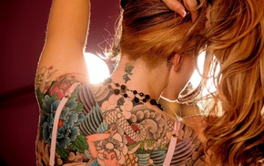 girl, necks, tattoo, redhead