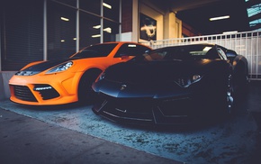 orange, Lamborghini Aventador, black, Porsche Panamera, vintage, car