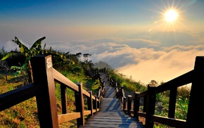 Sun, landscape, nature, clouds, sky, mountain