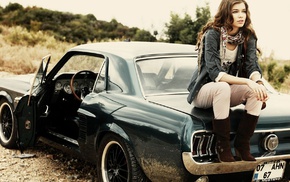 curly hair, car, brunette, girl with cars, Turkey, muscle cars