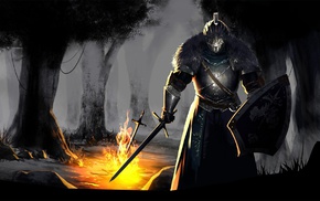 fire, Dark Souls, sword, forest