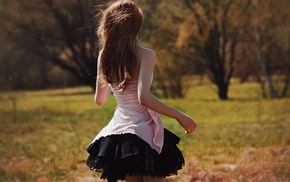 behind, brunette, skirt, nature