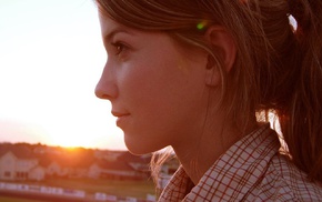 girl, brunette, sunset