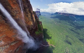 waterfall, Venezuela, tropical, Salto ngel, Tepuyes, clouds