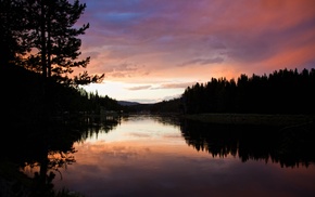 sky, lake, reflection, sunset, clouds