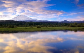 snowy peak, nature, lake