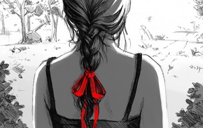 drawing, red, selective coloring, girl