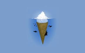 ice cream, sea, minimalism, simple, artwork, iceberg