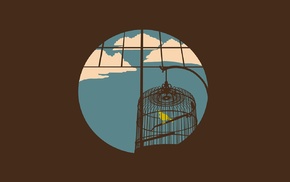 birds, simple, clouds, minimalism, cages, sky