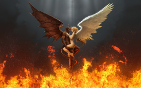 angel, flame, fantasy, demon