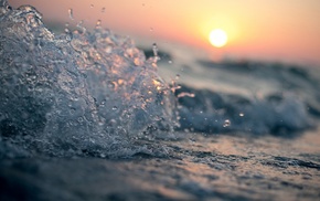 sunset, photography, water, macro, waves