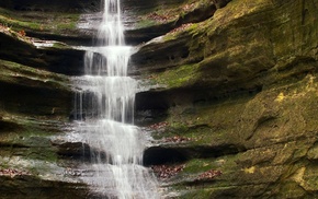 moss, nature, waterfall