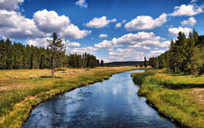 river, clouds, nature