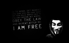USA, quote, Guy Fawkes mask, Anonymous, minimalism, freedom