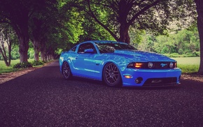 muscle cars, low ride, Ford Mustang, blue cars, tuning