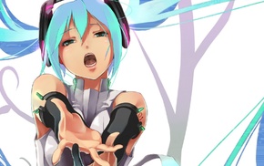 singing, Vocaloid, Hatsune Miku, twintails, blue eyes, hand
