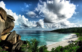 clouds, sky, stones, rock, summer