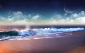 waves, moon, summer, foam