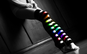 thigh, highs, colorful, legs, gray, stripes