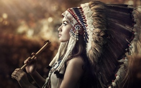 Native Americans, girl, profile, headdress