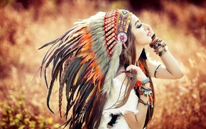 Native Americans, brunette, anime, headdress