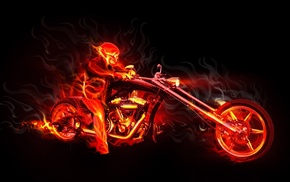 flame, 3D, motorcycle