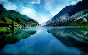mountain, lake