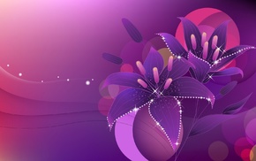 3D, purple flowers, balloons