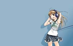 skirt, headphones, blue