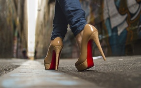 jeans, pumps, shoes, high heels, blurred